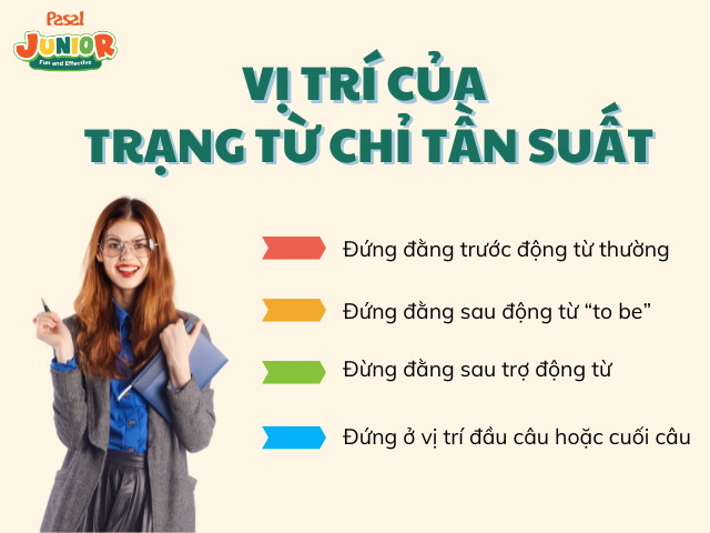Trạng từ chỉ tần suất cũng xuất hiện trong các vị trí tương tự với các trạng từ khác trong câu tiếng Anh.
